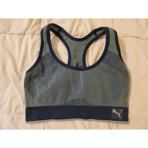 Puma Performance Blue Seamless Racerback Sports Bra, Size M
